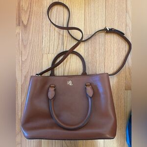 Lauren Ralph Lauren Brown Leather Satchel with Crossbody Strap